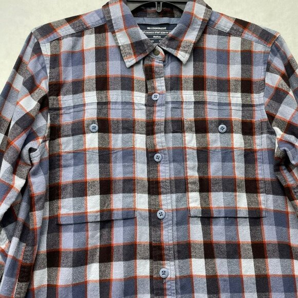 Rei Button-Up Shirt Men's Sz M Purple Flannel Plaid Collared Front Pockets - Picture 6 of 9